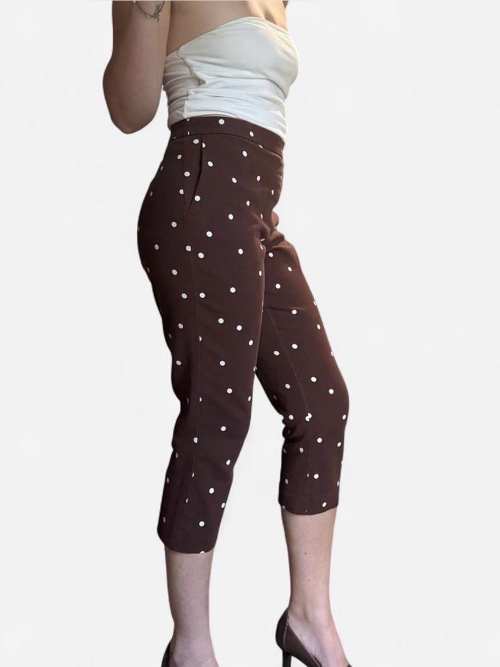 Rachel Zoe Brown Polka Dot Cropped Capris